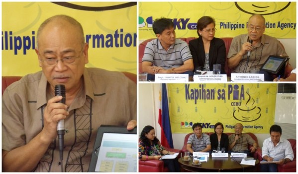 DOE-Visayas Regional Director Antonio Labios (left photo) talking on the steps taken by DOE to ensure stable power supply in Central Visayas for the automated May 2013 elections during the regular Kapihan sa PIA Forum at PIA Cebu. Photo also shows: (L-R, upper-right) CEBECO'S Resident Manager Lowell Belcina and VECO Communications Manager Theresa Sederosia (center). Cebu Information Manager Rachelle M. Nessia (extereme left-lower photo) and Wen Celen of Radyo ng Bayan (extreme right) as moderators. (VVV/PIA CEBU)